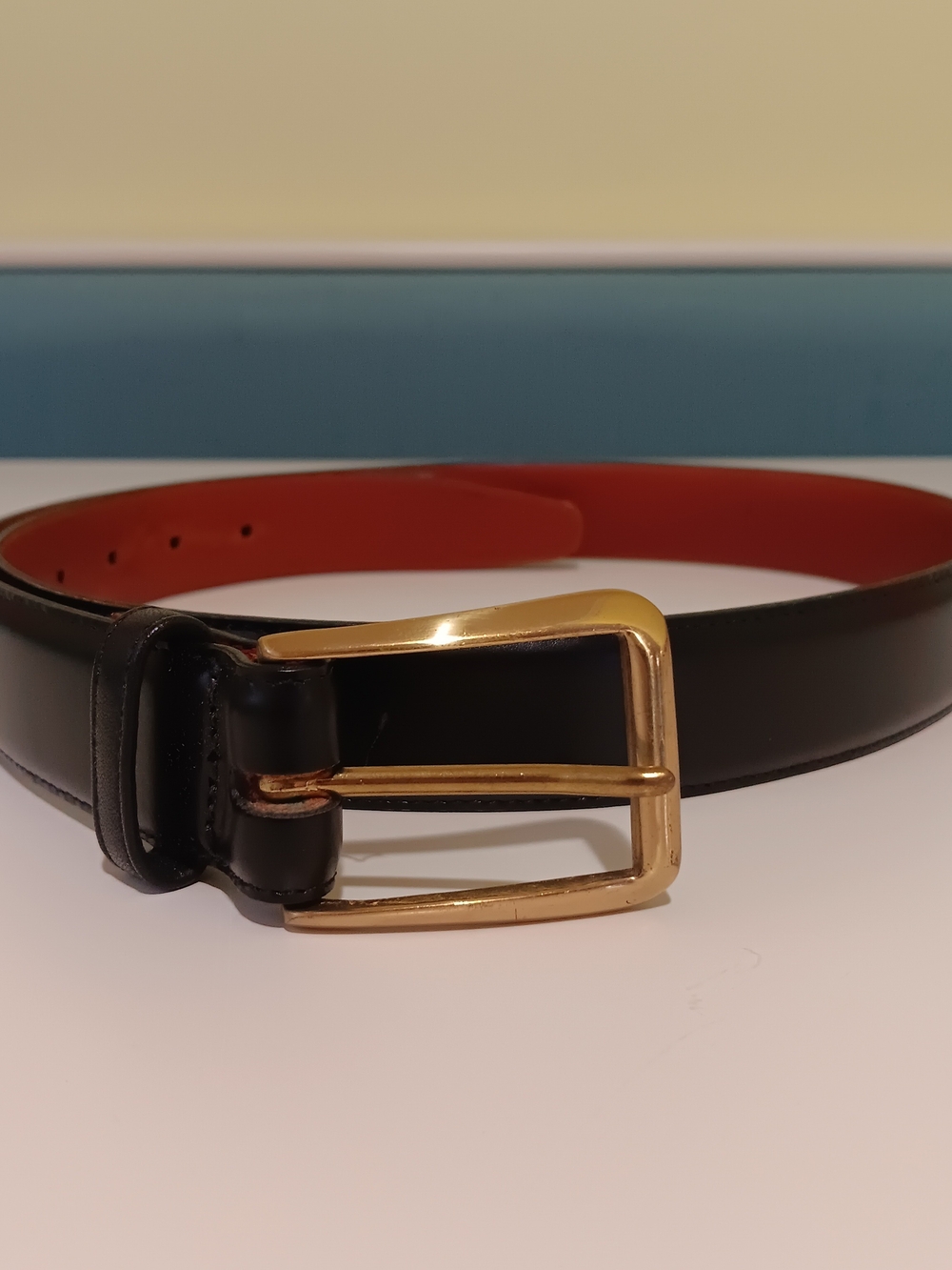 Vintage Coach Dress Belt Mens 38 Black Leather Brass Buckle Designer Office